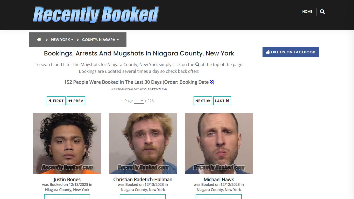 Bookings, Arrests and Mugshots in Niagara County, New York