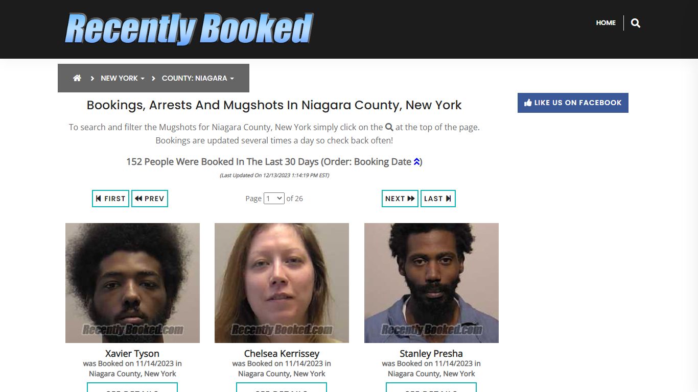 Bookings, Arrests and Mugshots in Niagara County, New York